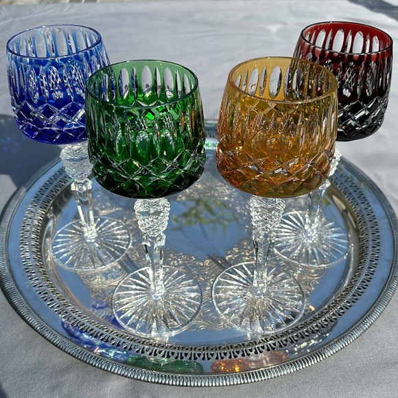 ❤️💙💚💛 Genuine Vintage Austrian Colored Crystal Wine Glasses - Picture 2 of 7